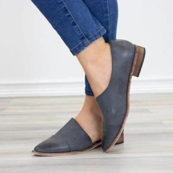 Charcoal Opened Side Pointy Slip On Flat Loafer - Picture 7 of 11